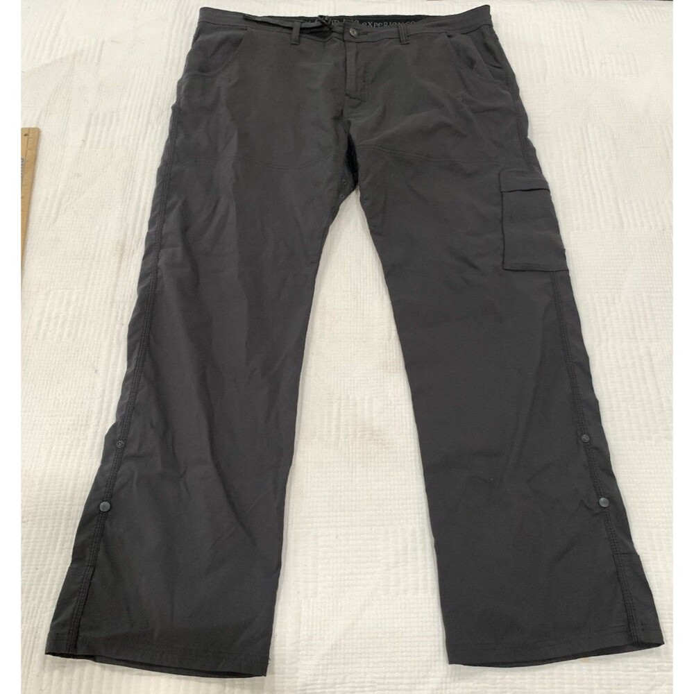 PrAna Original Zion Stretch Hiking Pants Belted Vented Roll Up 42x32 Charcoal